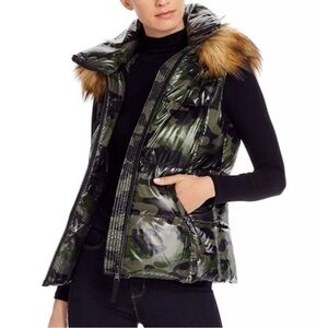 Aqua Camouflage Vest with Faux Fur